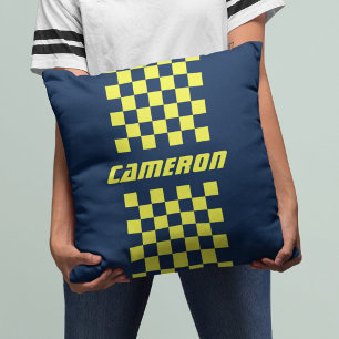 Je naam volledig aangepaste kleuren geruite streep kussen