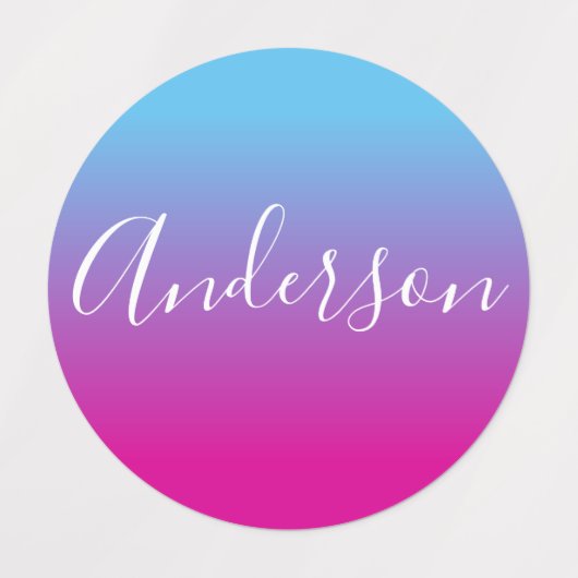 Je naam | Wit Script op blauw/roze verloop Labels (Design 2)