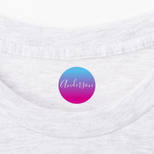 Je naam | Wit Script op blauw/roze verloop Labels (Aangebracht)