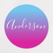 Je naam | Wit Script op blauw/roze verloop Labels (Design 1)