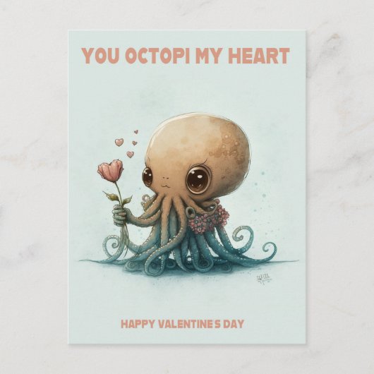 Je Octopi mijn hart, Valentijn kaart (Voorkant)