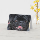 Je ontbreekt op je verjaardagskaart Black Pug Kaart (Gele Bloem)