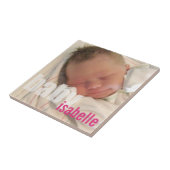 Je pasgeboren meisje foto keepslag roze naam tegeltje (Zijkant)