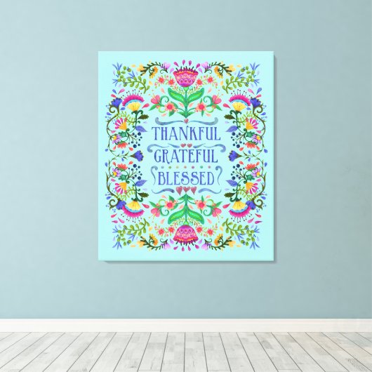 Je past | Folkart Flowers | Gezegend Canvas Afdruk (Insitu (Houten vloer))