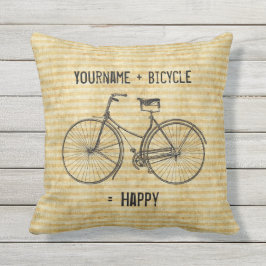 Je plus fiets staat gelijk aan Happy Antiek Bike Y Buitenkussen