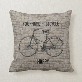 Je plus fiets staat gelijk aan Happy Antiek Bricks Kussen
