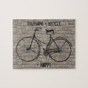 Je plus fiets staat gelijk aan Happy Antiek Bricks Legpuzzel