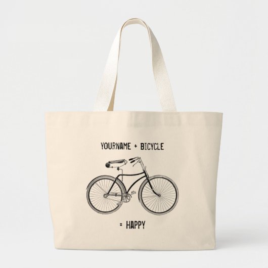 Je plus fiets staat gelijk aan Happy Antiek Wheels Grote Tote Bag (Voorkant)