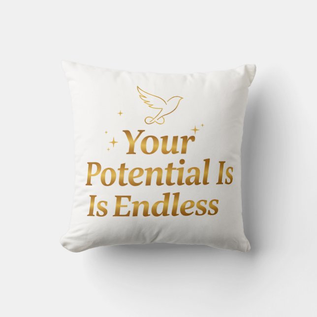 Je Potentieel Is Eindeloos Dove Goud Motivatie Kussen (Voorkant)