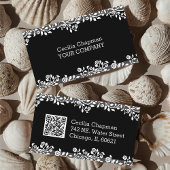 Je QR-code Floral Black elegant stijlvol Visitekaartje