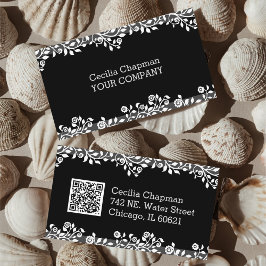 Je QR-code Floral Black elegant stijlvol Visitekaartje