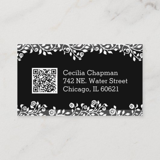 Je QR-code Floral Black elegant stijlvol Visitekaartje (Achterkant)