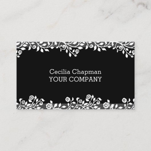 Je QR-code Floral Black elegant stijlvol Visitekaartje (Voorkant)