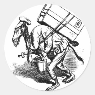 Je reist niet licht - kameel met zware tassen ronde sticker