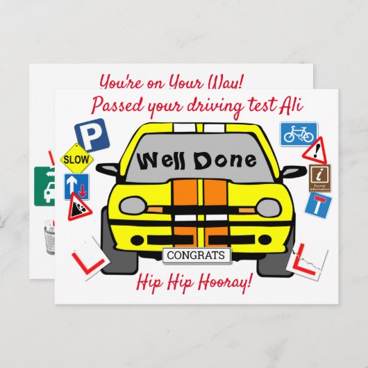 Je rijexamen is geslaagd, gefeliciteerd! briefkaart (Voorkant / Achterkant)