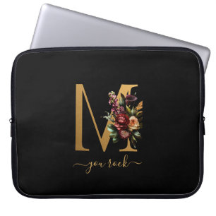 Je Rock Scroll Text Goud Bloemstuk met Initiaal op Laptop Sleeve