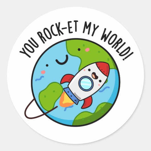 Je rockt op mijn wereld Grappige Rocket Pun Ronde Sticker (Voorkant)