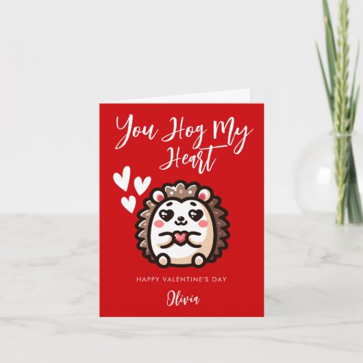 Je schoffelt mijn hart | Hedgehog Pun Valentijnsda Kaart (Voorkant)