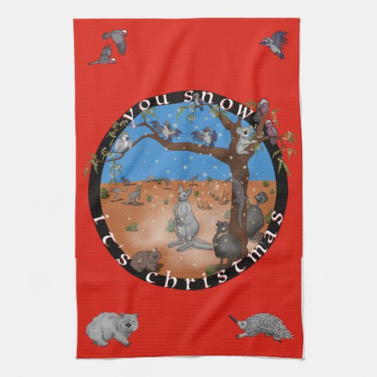 Je sneeuwt met kerst, Aussie outback theekdoek Theedoek (Verticaal)