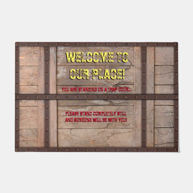 Je staat op een klep deur. Doormat Deurmat (Voorkant)