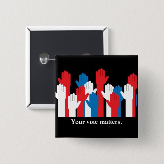 Je stem gaat over patriottische handen vierkante button 5,1 cm (Voorkant /achterkant)