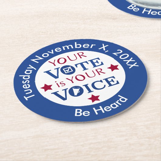 Je stem is je aangepaste stembericht ronde kartonnen onderzetter (Gebogen)