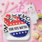 Je stem is van belang voor de verkiezing papieren bordje (Feest)