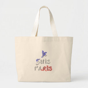 Je suis Paris Ik hou van Parijs Tekst Kunst Print Grote Tote Bag