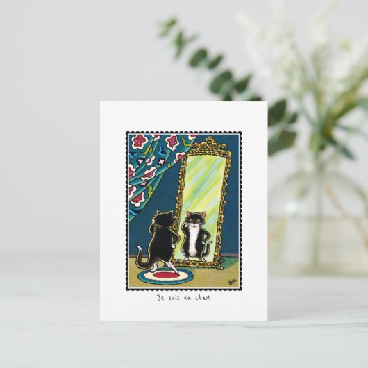 "Je suis un chat" Kat gepersonaliseerd Briefkaart (Staand voorkant)