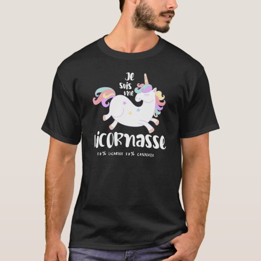 Je suis une licornasse, 50% licorne 50% connasse t-shirt (Voorkant)