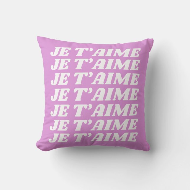 Je T'aime | Frans I Love You | Cute Violet Pink Kussen (Voorkant)