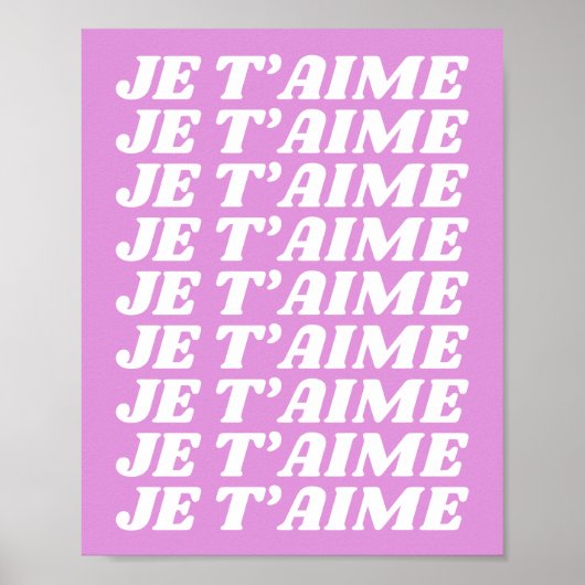 Je T'aime | Frans I Love You | Cute Violet Pink Poster (Voorkant)