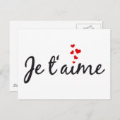 Je t'aime, Franse woordkunst met hart Briefkaart (Voorkant / Achterkant)