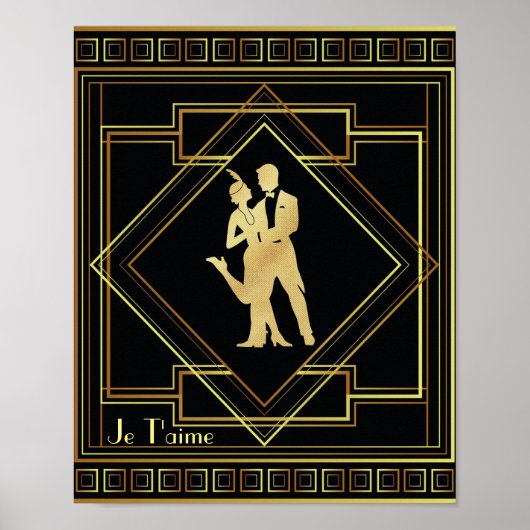 Je T'aime French Art Deco Black and Gold 20s Poster (Voorkant)