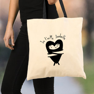 Je T'aime Heart Hug Sweet Custom Naam Vol Liefde Tote Bag