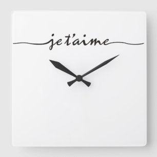 je t'aime - Ik hou van je in het Frans - zwart Vierkante Klok