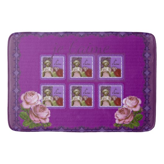 Je Taime Paarse Romantic Girl Collage Badmat (Voorkant)