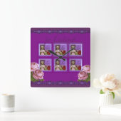 Je t'aime Paarse Romantisch Meisje  Collage Vierkante Klok (Huis)