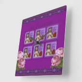 Je t'aime Paarse Romantisch Meisje  Collage Vierkante Klok (Hoek)