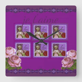 Je t'aime Paarse Romantisch Meisje  Collage Vierkante Klok