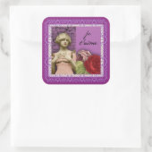 Je t'aime Paarse Romantisch Meisje  Collage Vierkante Sticker (Tas)