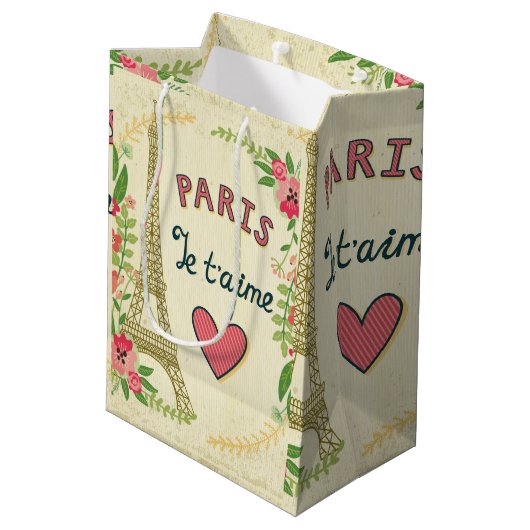 je t'aime,paris,,eiffeltower,hart,bloem,r medium cadeauzakje (Achterkant Gekanteld)