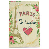 je t'aime,paris,,eiffeltower,hart,bloem,r medium cadeauzakje (Voorkant)
