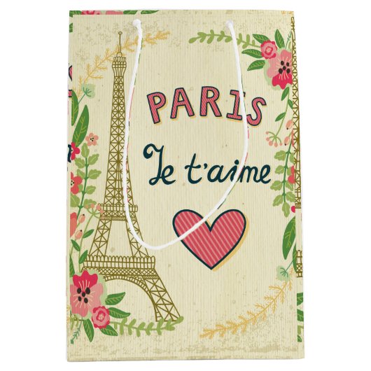je t'aime,paris,,eiffeltower,hart,bloem,r medium cadeauzakje (Voorkant)