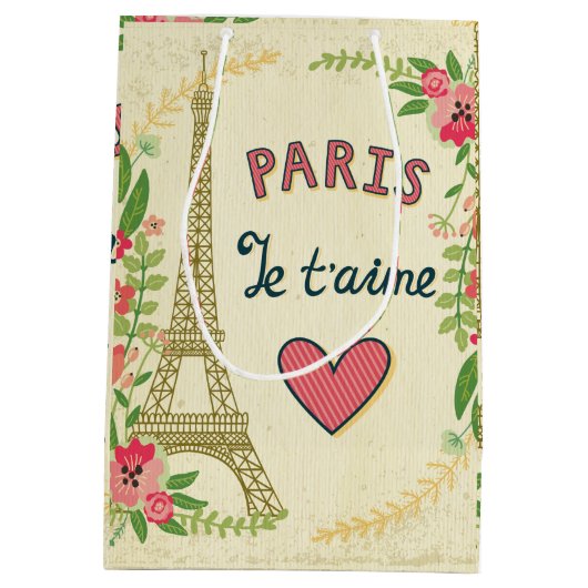 je t'aime,paris,,eiffeltower,hart,bloem,r medium cadeauzakje (Achterkant)