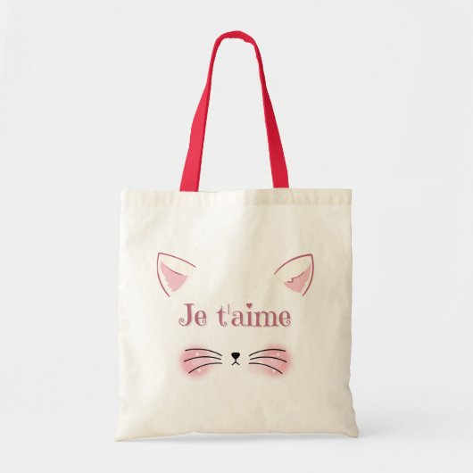 Je t'aime Pink Cat Face Canvas tas (Voorkant)