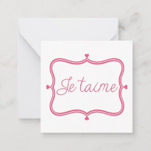 Je taime pink notitiekaartje