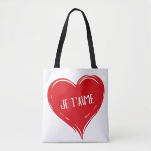 Je T'Aime Rode Hart Romantische Franse Liefdescita Tote Bag