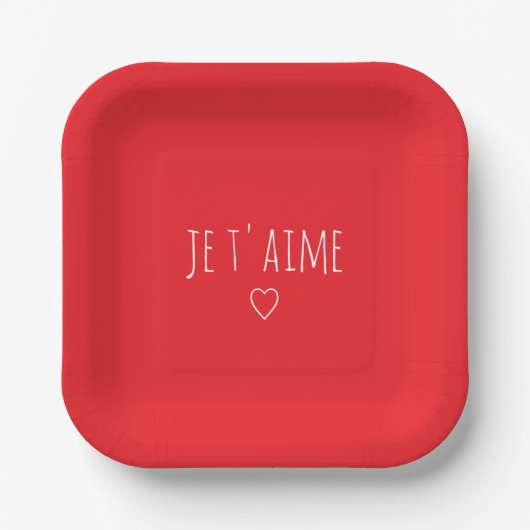 'Je T'aime' Romantic Red White Valentine's Day Papieren Bordje (Voorkant)
