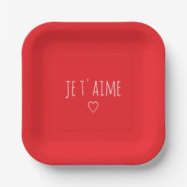 'Je T'aime' Romantische Rode Witte Valentijnsdag Papieren Bordje